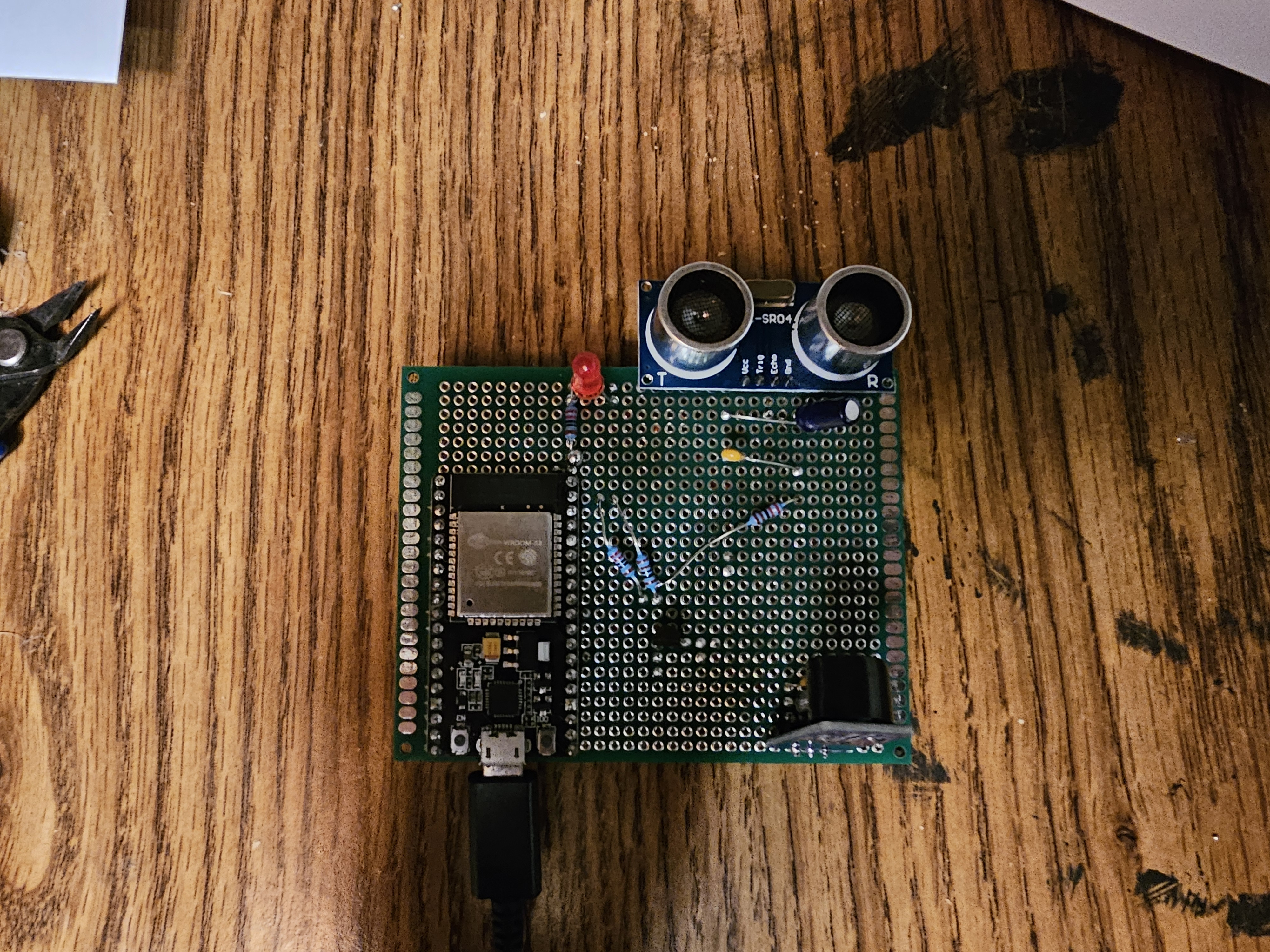 Front view of the soldered ESP32 perfboard